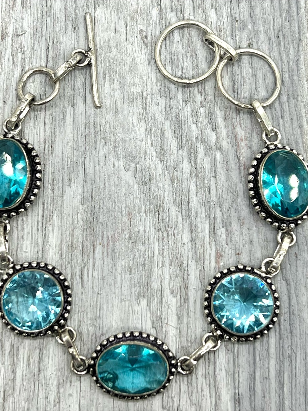 346. Blue Topaz Sterling 925 Link Bracelet - 7” to 7 3/4” - Picture 3 of 9